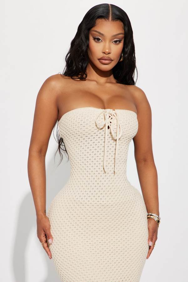 Cream Fashion Nova Paradise Crochet Maxi Women Dress USA | 670251UMK