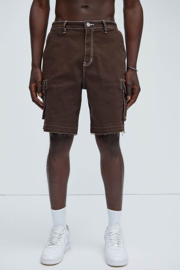 Dark Brown Fashion Nova Dawson Cargo Relaxed Men Shorts USA | 602539FNH