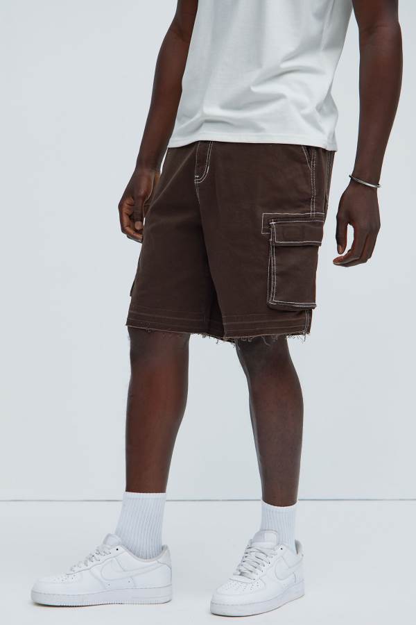 Dark Brown Fashion Nova Dawson Cargo Relaxed Men Shorts USA | 602539FNH