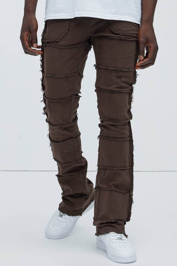 Dark Brown Fashion Nova Your Way Frayed Stacked Skinny Flare Men Pants USA | 604387OPW