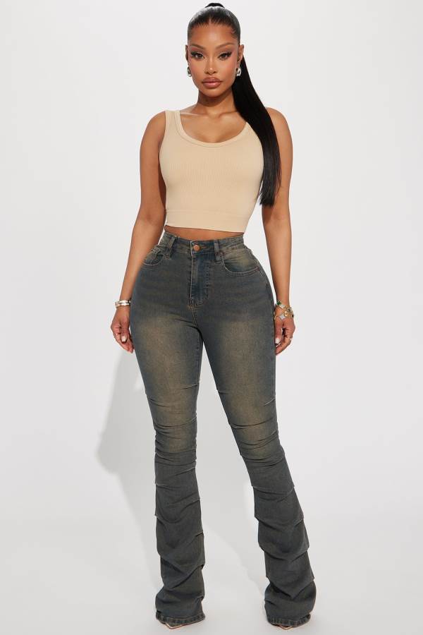 Dark Wash Fashion Nova Calling For You Stacked Bootcut Women Jeans USA | 574026XCJ