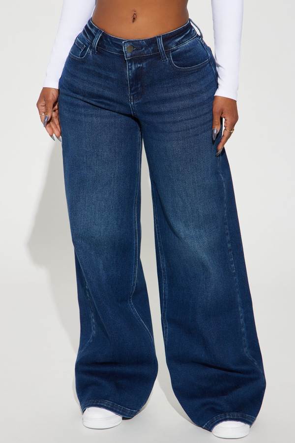 Dark Wash Fashion Nova Darla Drop Waist Stretch Women Jeans USA | 843290EBT