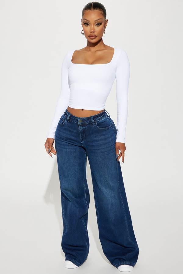 Dark Wash Fashion Nova Darla Drop Waist Stretch Women Jeans USA | 843290EBT