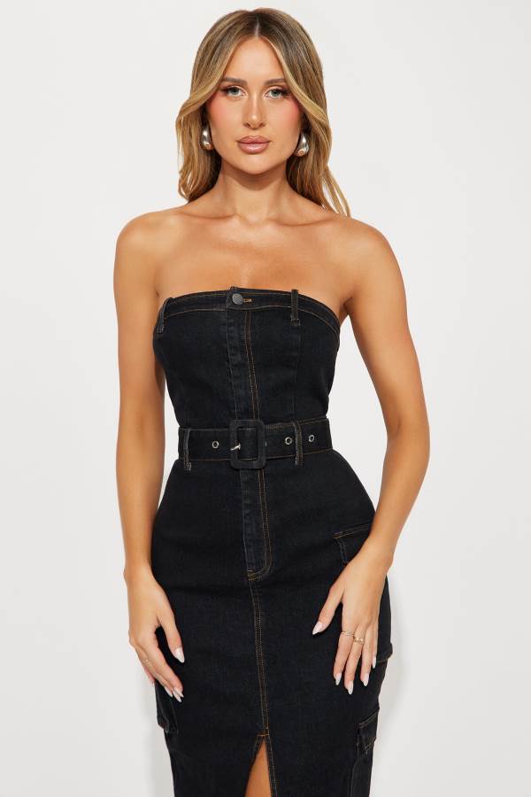 Dark Wash Fashion Nova Dayna Denim Maxi Women Dress USA | 234815YSZ