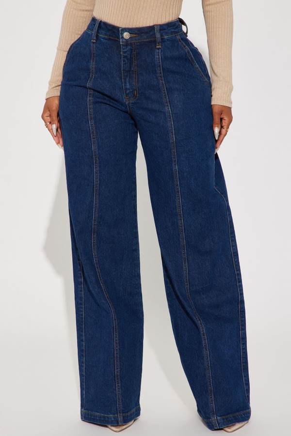 Dark Wash Fashion Nova Feel The Connection Wide Leg Women Jeans USA | 671540AIR