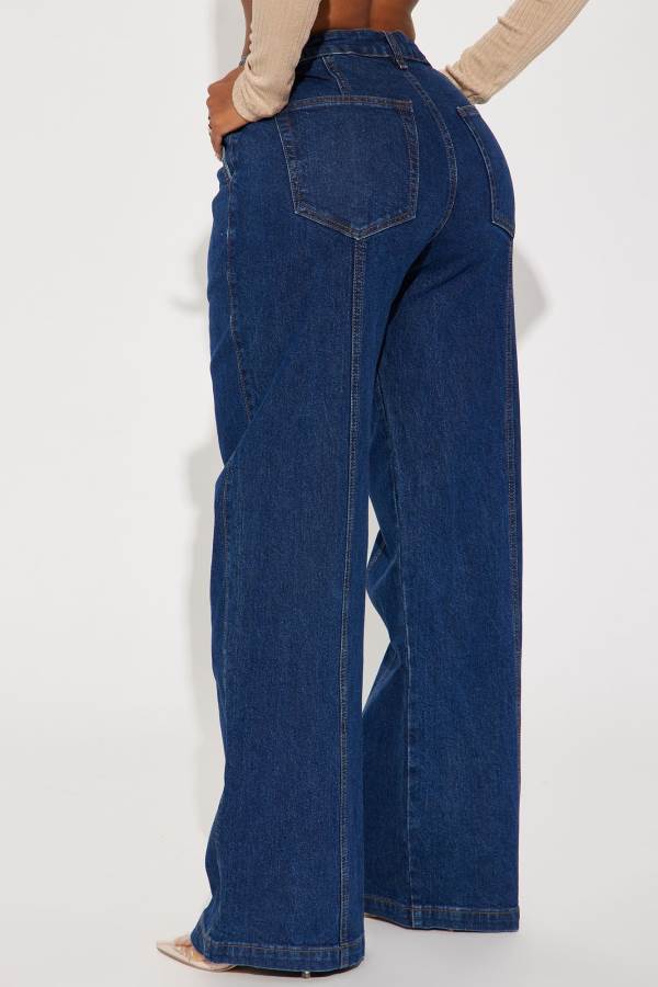 Dark Wash Fashion Nova Feel The Connection Wide Leg Women Jeans USA | 671540AIR