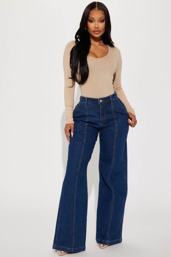 Dark Wash Fashion Nova Feel The Connection Wide Leg Women Jeans USA | 671540AIR