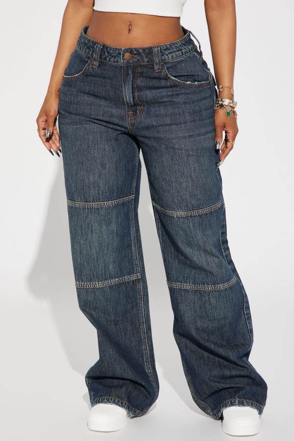 Dark Wash Fashion Nova Get To It Tinted Non Stretch Wide Leg Women Jeans USA | 920148RTW