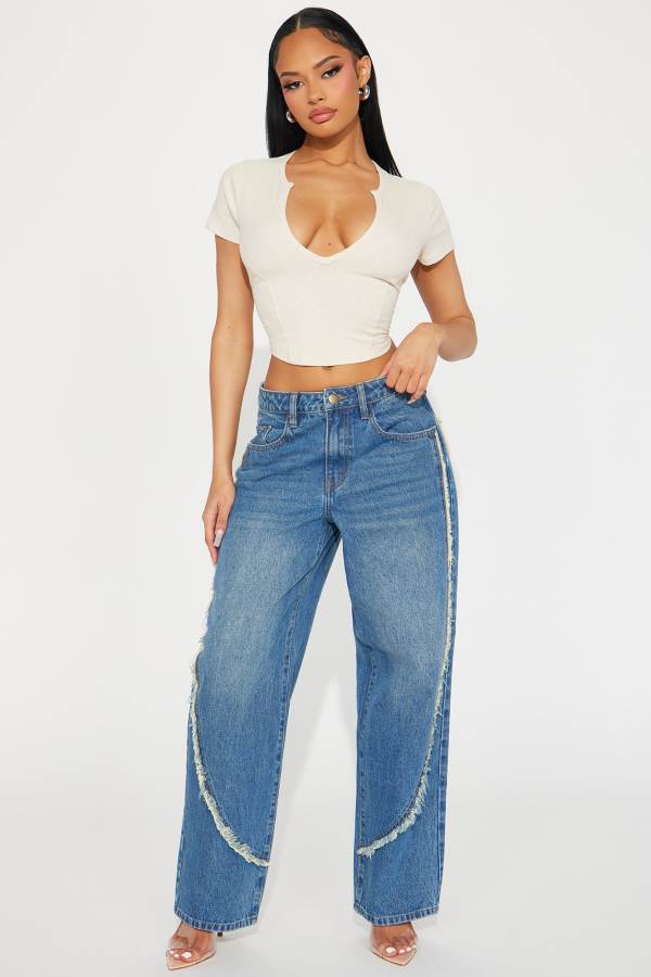 Dark Wash Fashion Nova Handle With Care Straight Leg Women Jeans USA | 814069TGP