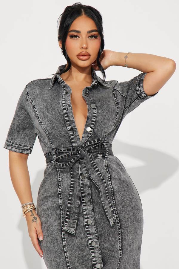 Dark Wash Fashion Nova Kara Denim Maxi Women Dress USA | 928617ZAN