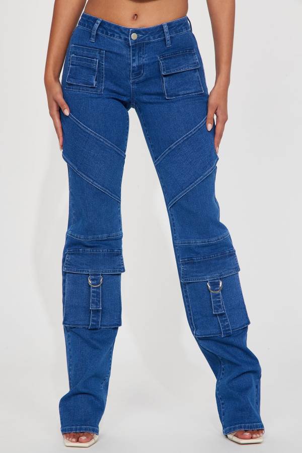 Dark Wash Fashion Nova Tall Hailey Hyper Stretch Cargo Women Jeans USA | 486159RKM