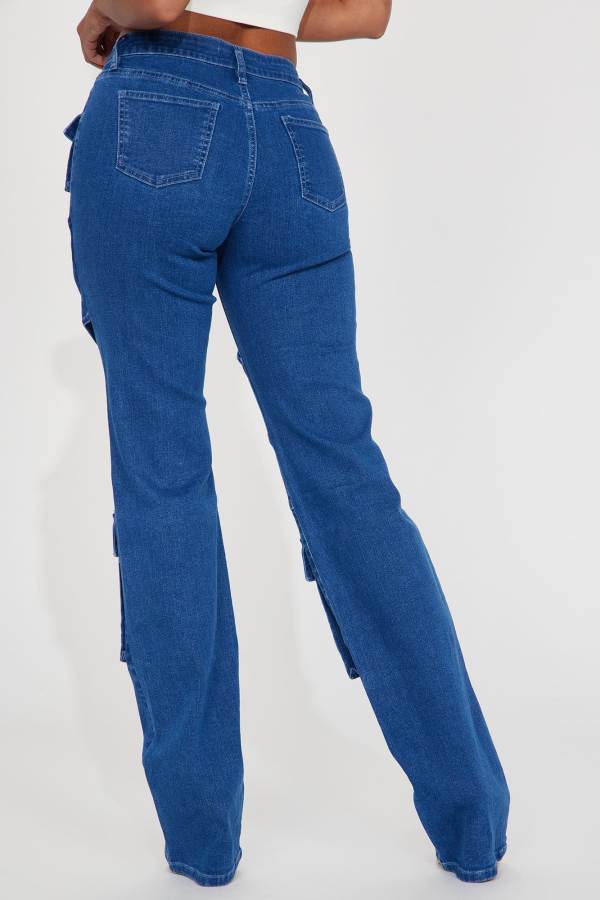 Dark Wash Fashion Nova Tall Hailey Hyper Stretch Cargo Women Jeans USA | 486159RKM