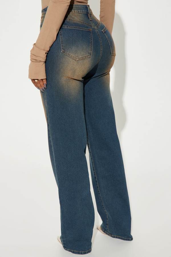 Dark Wash Fashion Nova Thick Of It Tinted Straight Leg Women Jeans USA | 728641WIP