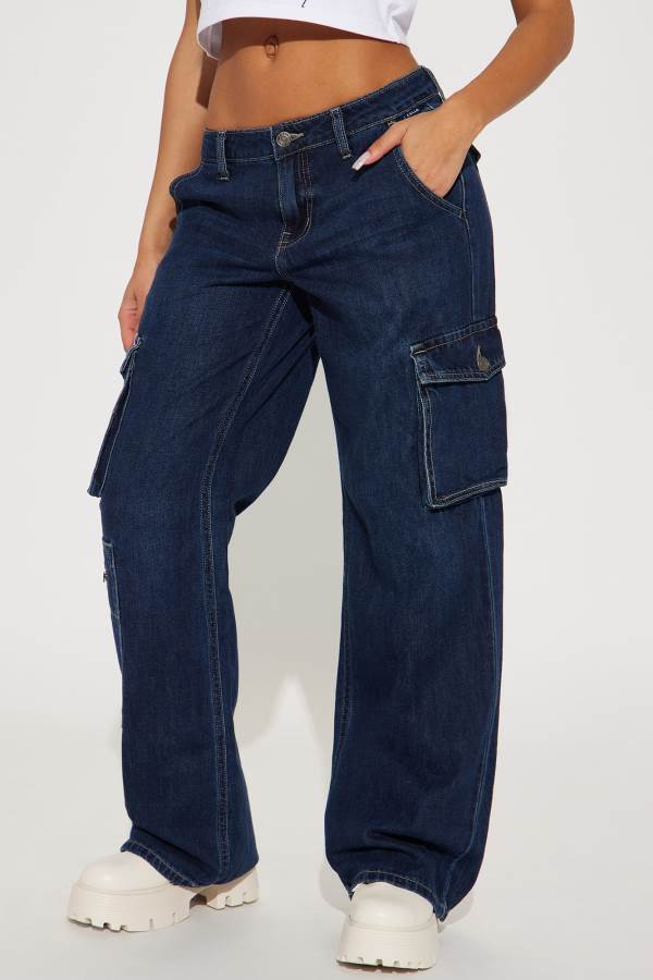 Dark Wash Fashion Nova Without Fail Cargo Women Jeans USA | 675092QFZ