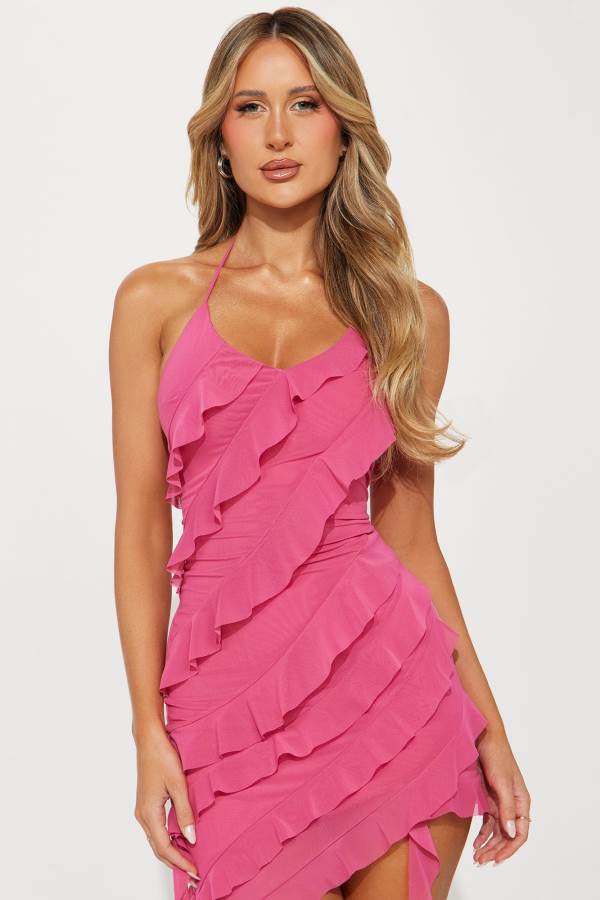 Fuchsia Fashion Nova Jaqueline Mesh Mini Women Dress USA | 569832PQD