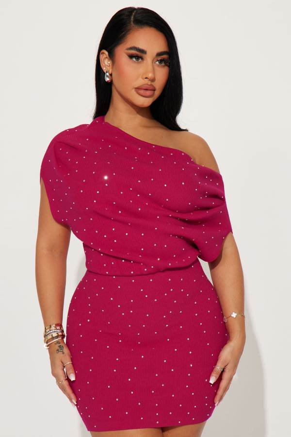 Fuchsia Fashion Nova Lucy Sweater Mini Women Dress USA | 196024HNF