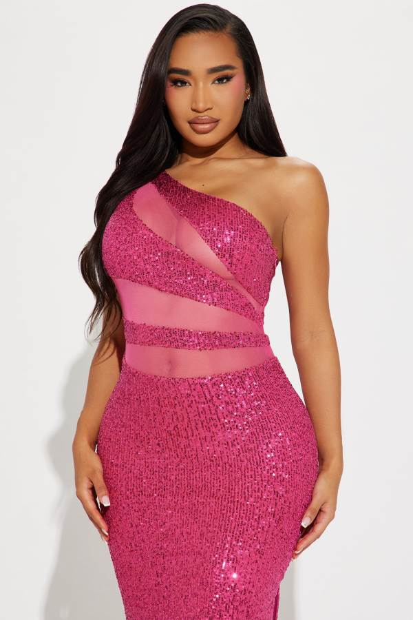 Fuchsia Fashion Nova Party Seeker Sequin Maxi Women Dress USA | 483916FJD