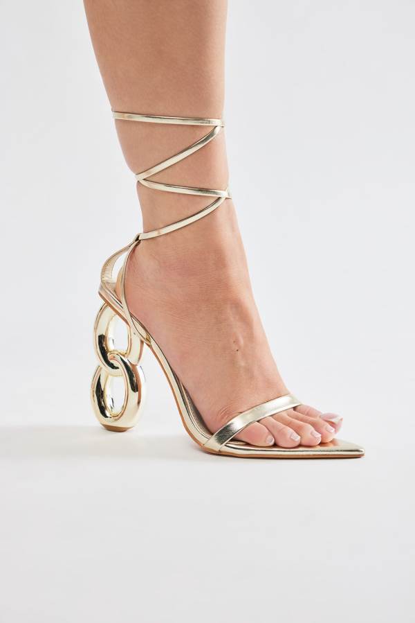 Gold Fashion Nova Always Doing Better Wrap Up Heeled Women Sandals USA | 913608RZJ