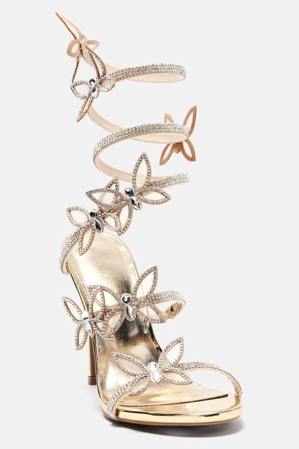 Gold Fashion Nova Girly Vibes Wrap Up Heeled Women Sandals USA | 612587ICH