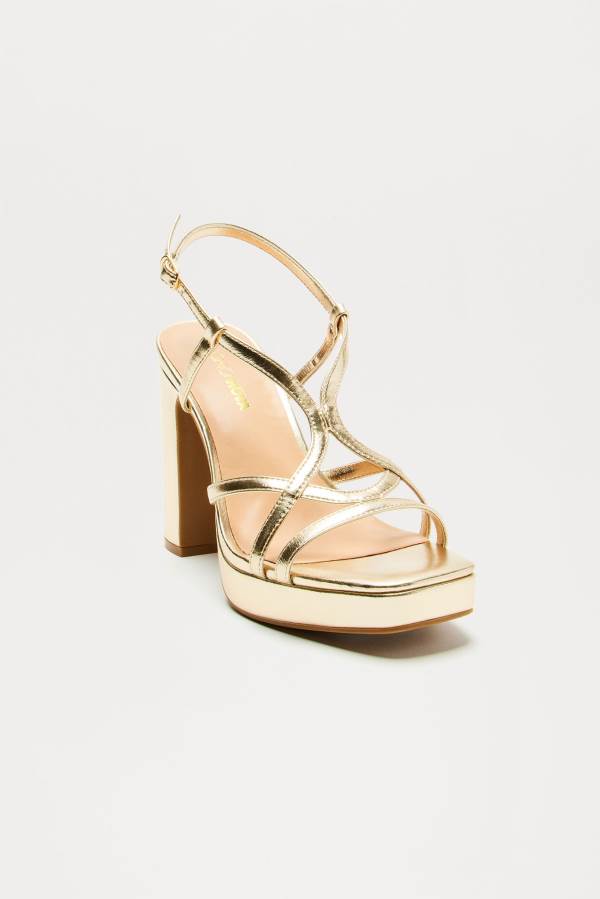 Gold Fashion Nova Preslie Heeled Women Sandals USA | 905376SCZ