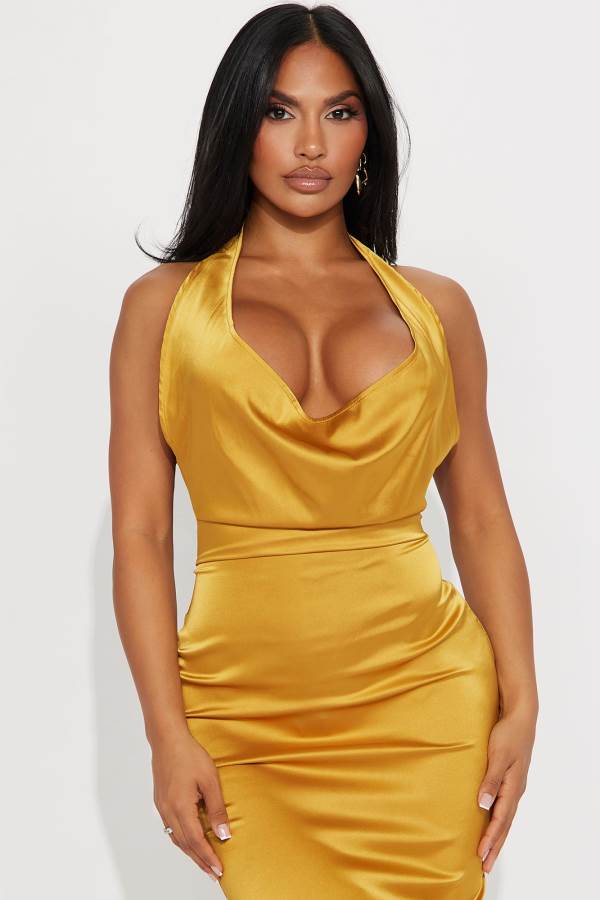 Gold Fashion Nova Velma Maxi Women Dress USA | 279015OKL