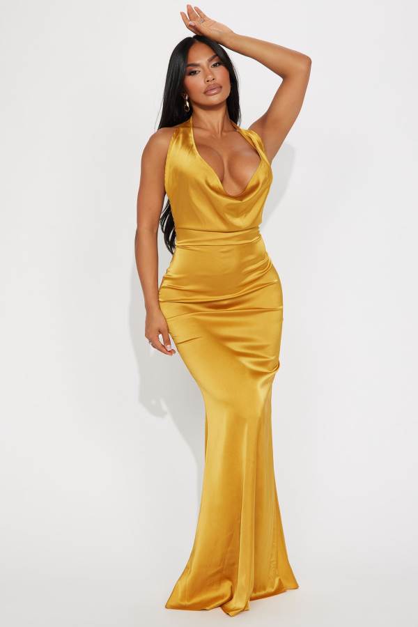 Gold Fashion Nova Velma Maxi Women Dress USA | 279015OKL