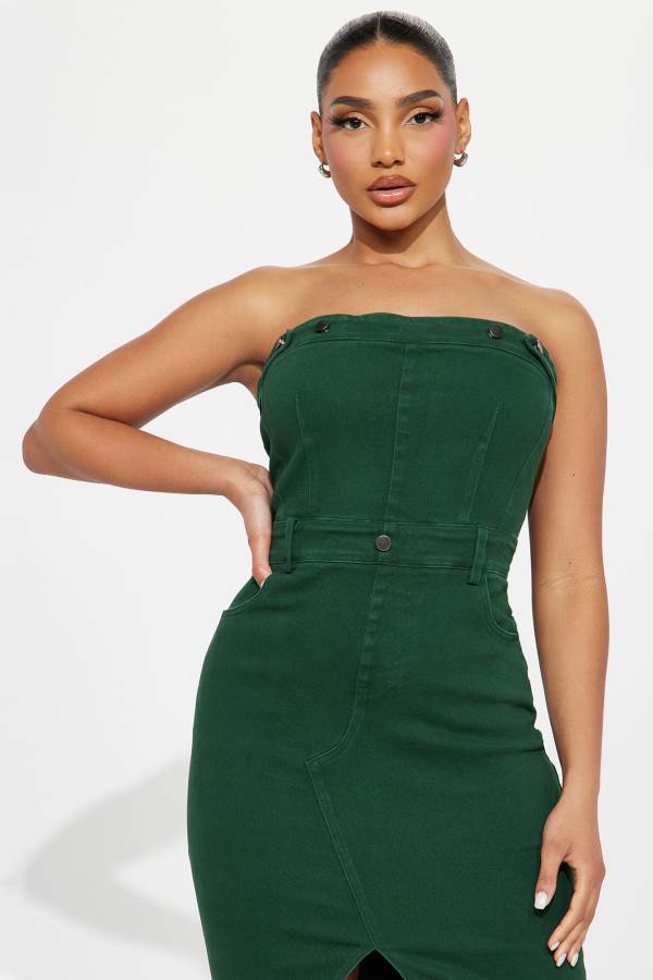 Green Fashion Nova Chicago Denim Midi Women Dress USA | 702638SBZ