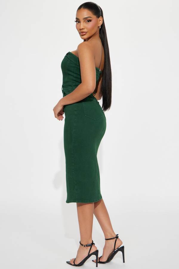 Green Fashion Nova Chicago Denim Midi Women Dress USA | 702638SBZ