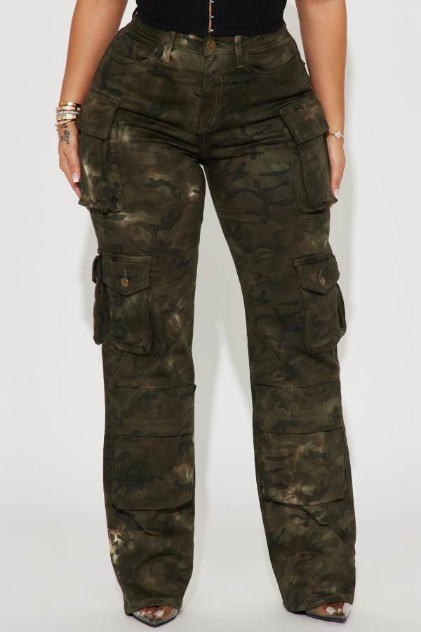 Green Fashion Nova Covert Operation Stretch Camo Cargo Women Jeans USA | 243857PBD