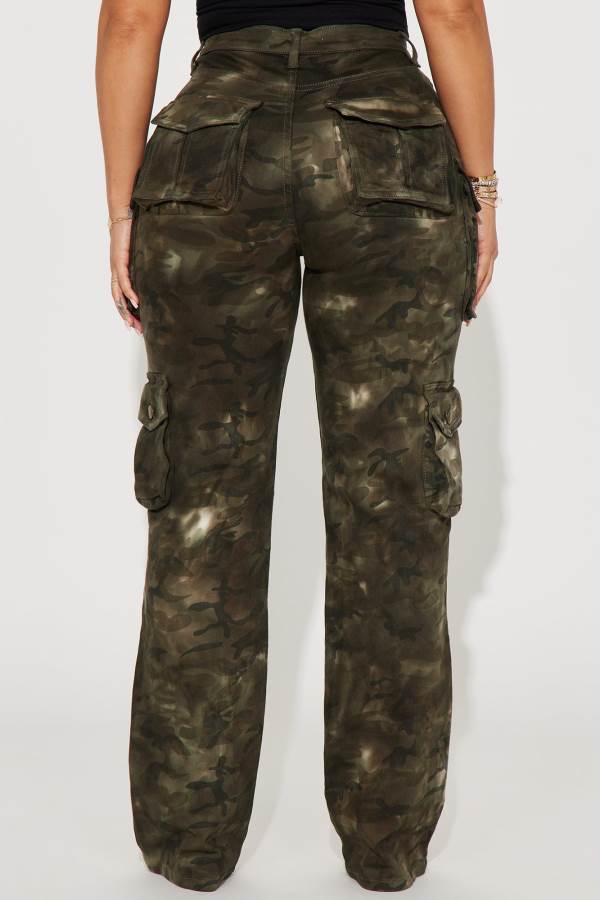 Green Fashion Nova Covert Operation Stretch Camo Cargo Women Jeans USA | 243857PBD