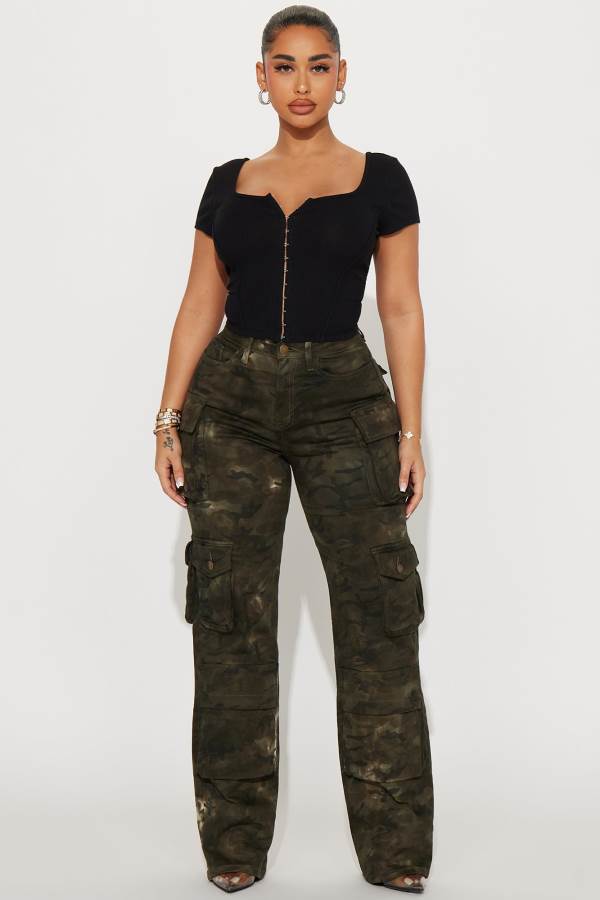 Green Fashion Nova Covert Operation Stretch Camo Cargo Women Jeans USA | 243857PBD