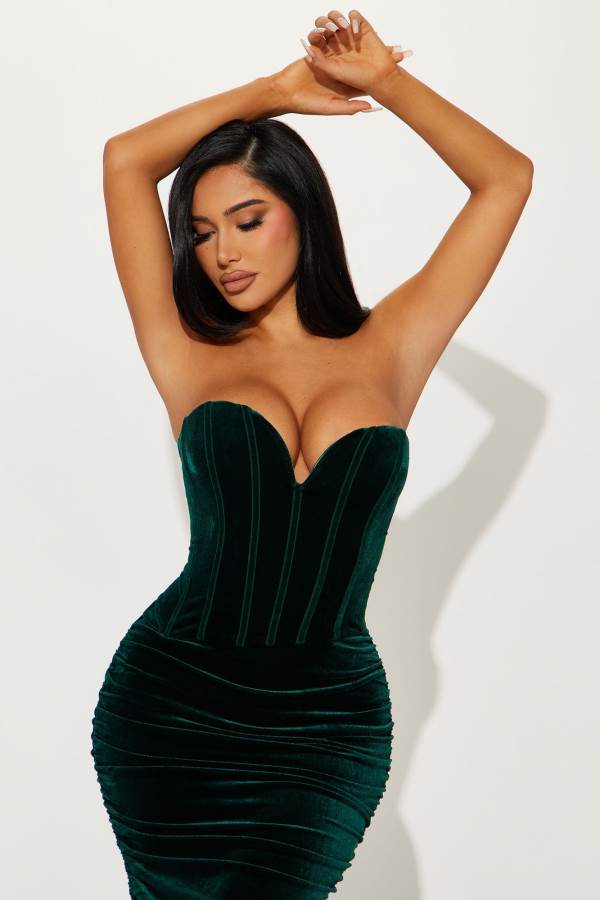 Green Fashion Nova Falling For You Velvet Maxi Women Dress USA | 025634ODR