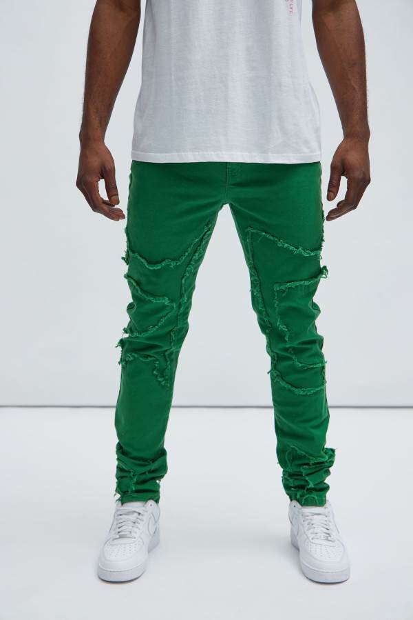 Green Fashion Nova Got Your Back Patched Stacked Skinny Men Jeans USA | 815069WOJ