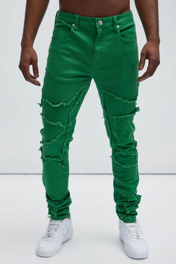 Green Fashion Nova Got Your Back Patched Stacked Skinny Men Jeans USA | 815069WOJ