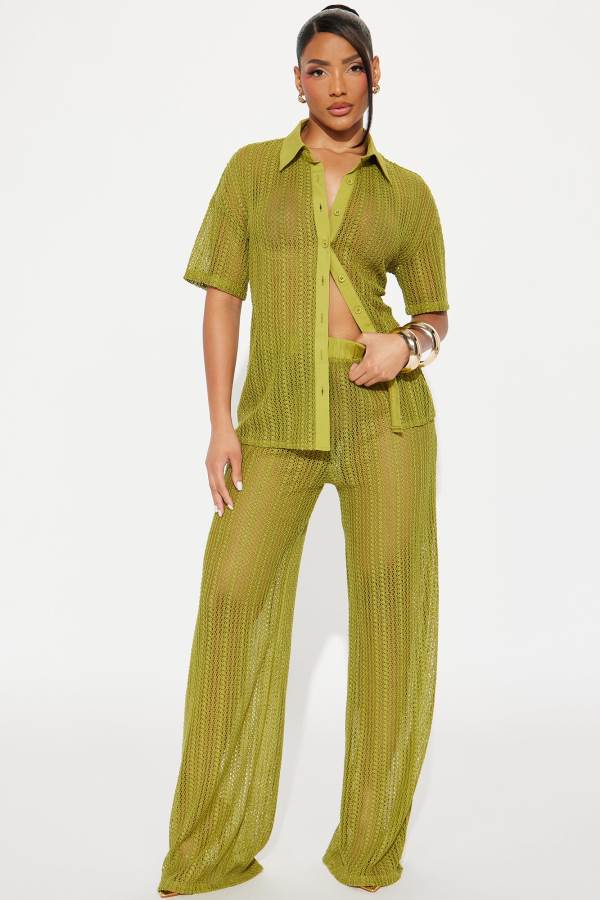 Green Fashion Nova In My Vacay Era Crochet Pant Set Women Pants USA | 693402UZP