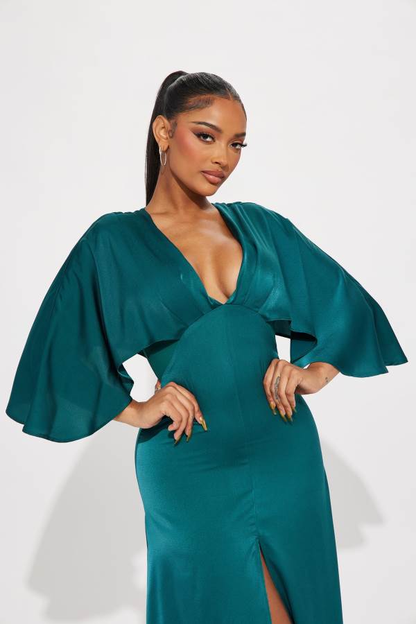 Green Fashion Nova Inaya Satin Maxi Women Dress USA | 375982OWM