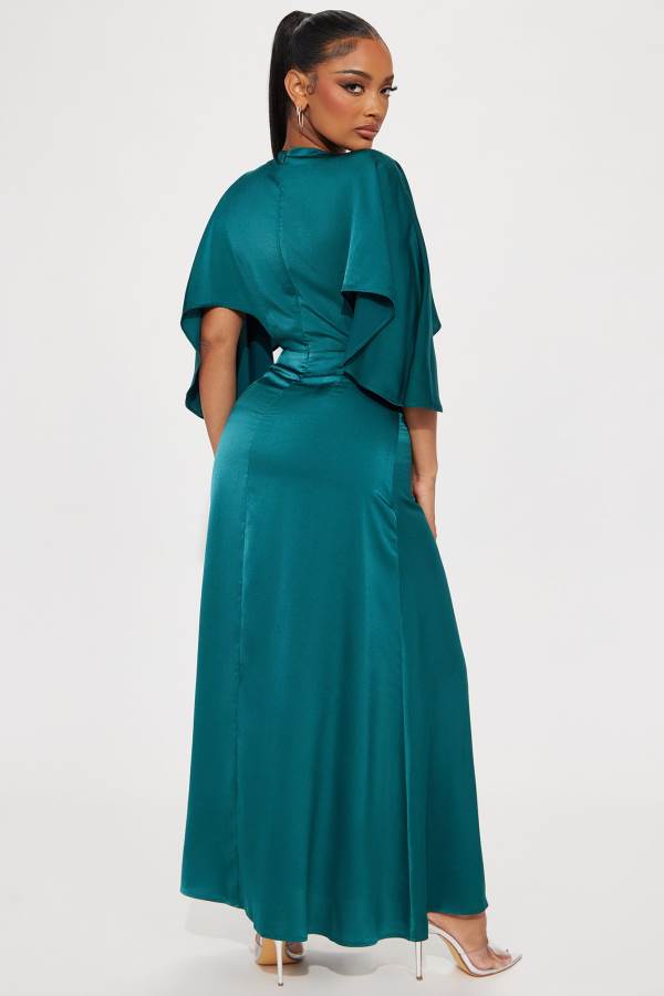 Green Fashion Nova Inaya Satin Maxi Women Dress USA | 375982OWM