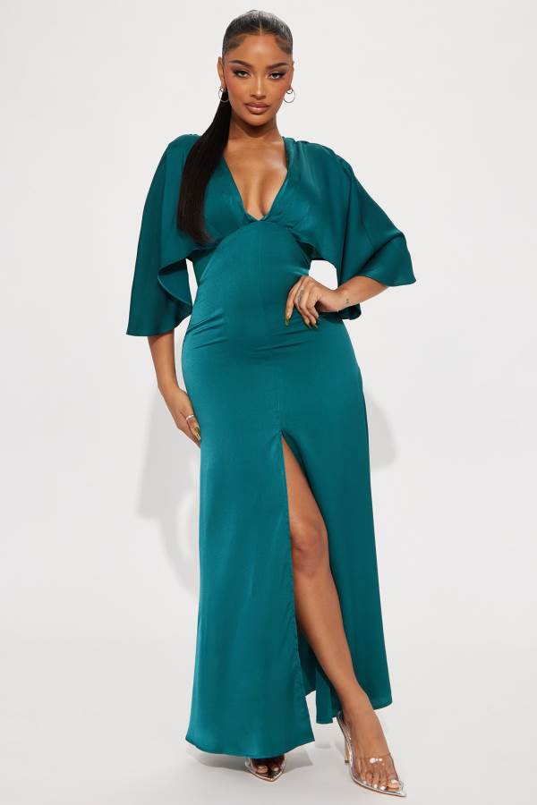 Green Fashion Nova Inaya Satin Maxi Women Dress USA | 375982OWM