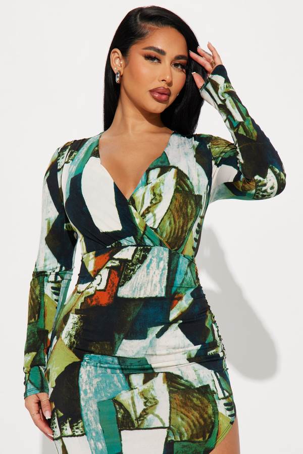 Green Fashion Nova Jacqueline Abstract Midi Women Dress USA | 803275PGN