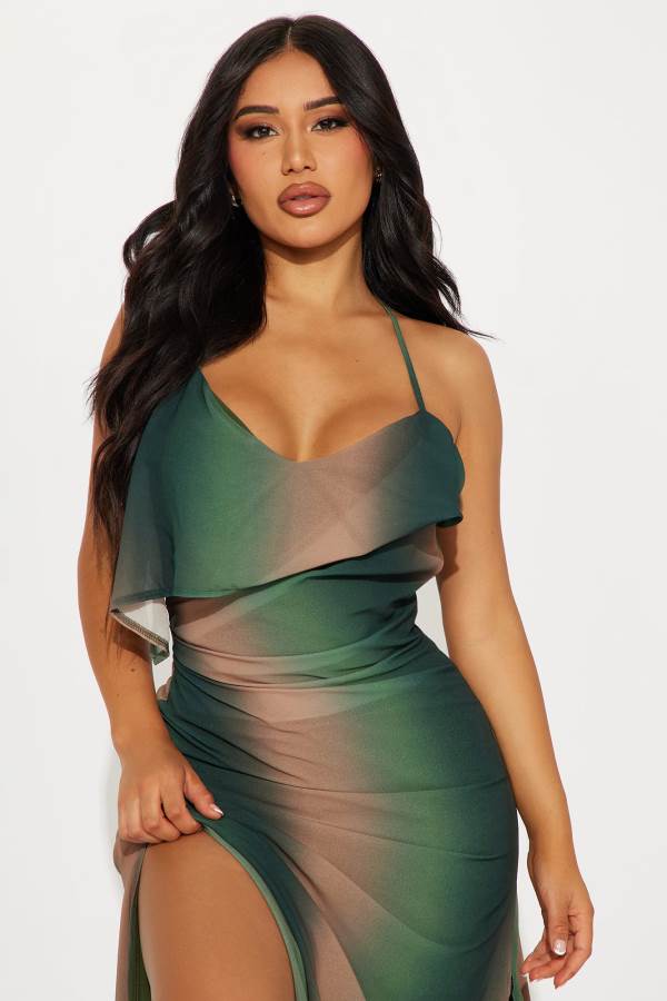 Green Fashion Nova Kira Chiffon Maxi Women Dress USA | 743815VDQ