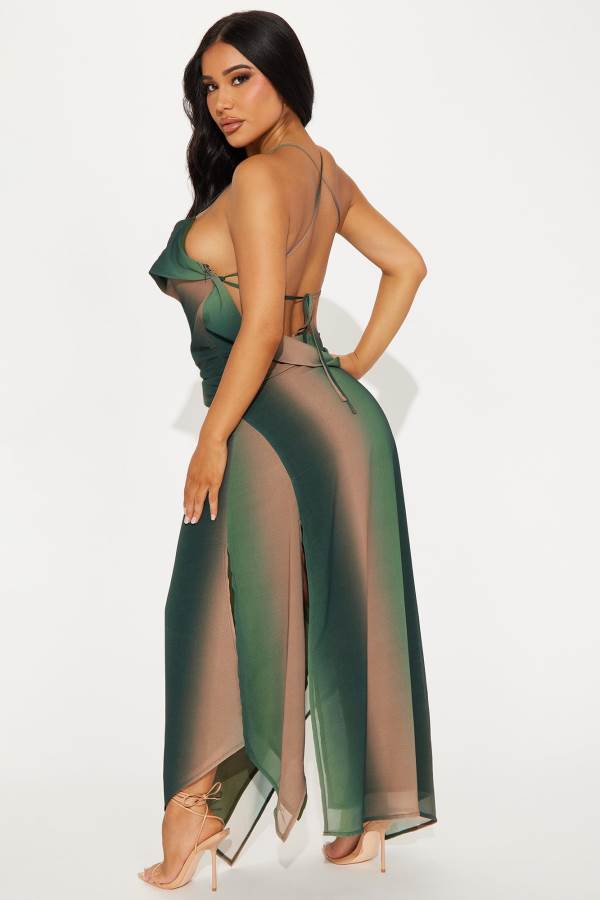 Green Fashion Nova Kira Chiffon Maxi Women Dress USA | 743815VDQ