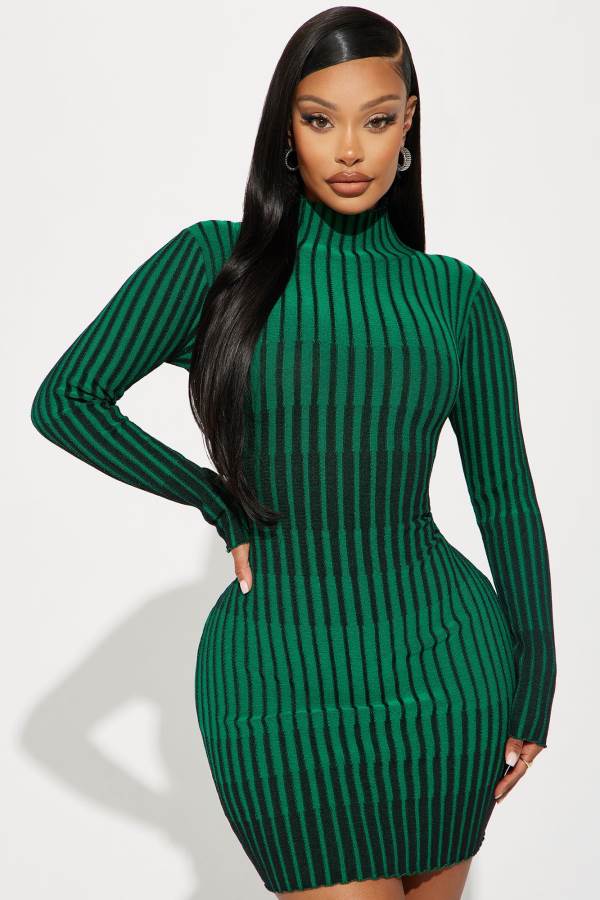 Green Fashion Nova Layla Sweater Mini Women Dress USA | 841073XYB