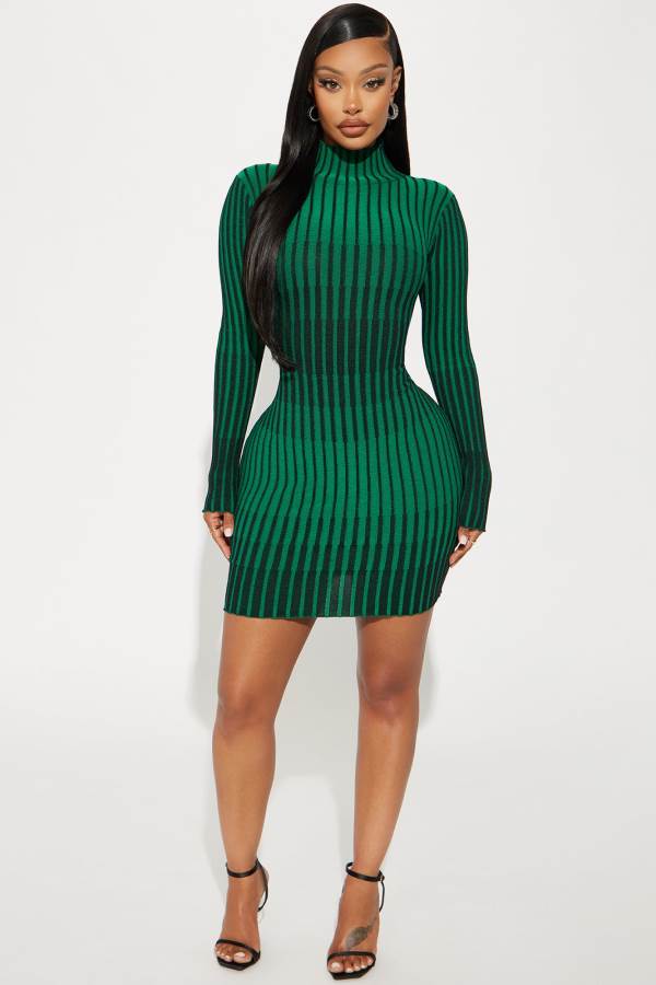 Green Fashion Nova Layla Sweater Mini Women Dress USA | 841073XYB