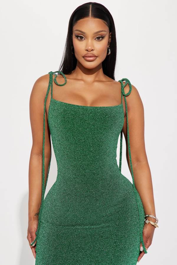 Green Fashion Nova Mia Metallic Midi Women Dress USA | 219743AYM