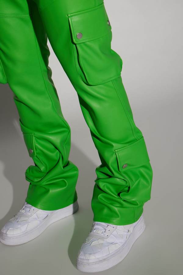 Green Fashion Nova Name Of Love Faux Leather Stacked Slim Flare Men Pants USA | 915287GSD