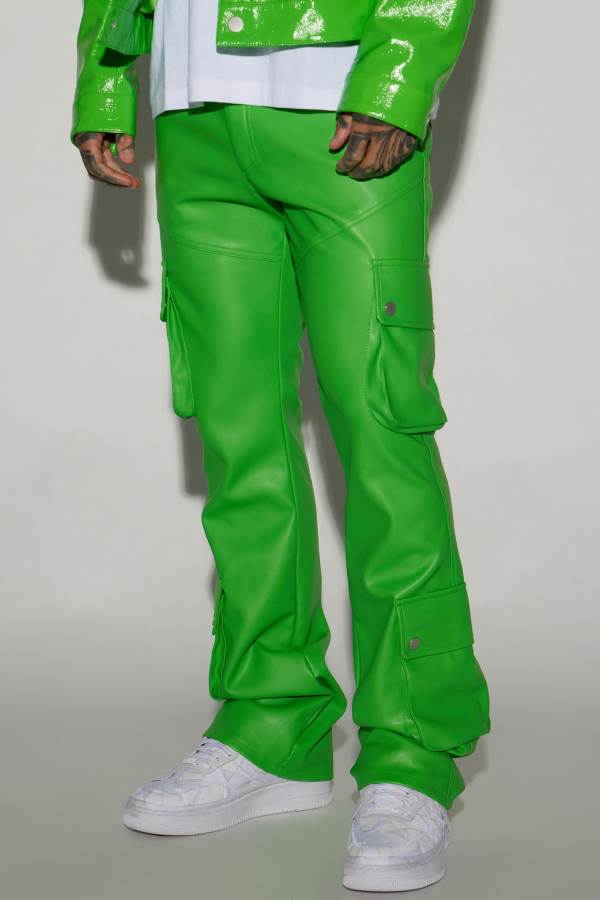 Green Fashion Nova Name Of Love Faux Leather Stacked Slim Flare Men Pants USA | 915287GSD