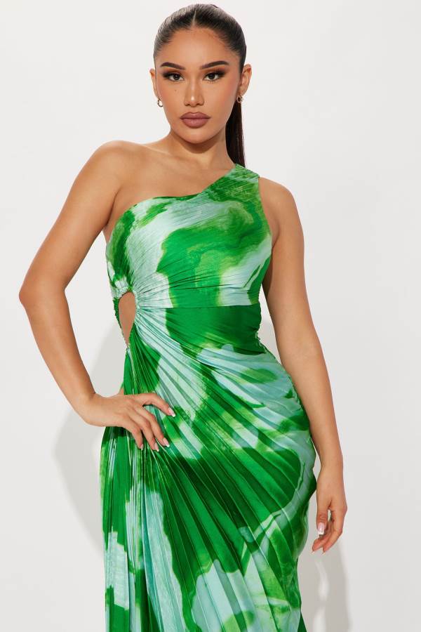 Green Fashion Nova Nicole Pleated Maxi Women Dress USA | 473092QWG