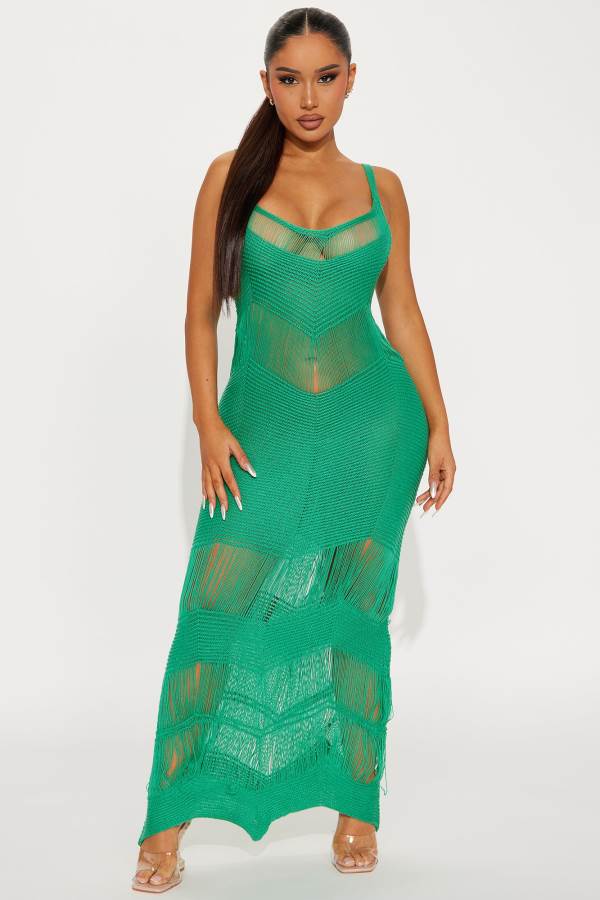 Green Fashion Nova Ocean Front Knit Maxi Women Dress USA | 325891GJB