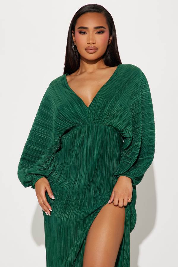 Green Fashion Nova Paloma Pleated Maxi Women Dress USA | 907582PSV