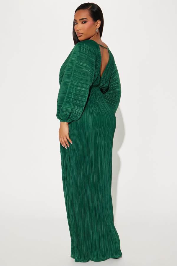 Green Fashion Nova Paloma Pleated Maxi Women Dress USA | 907582PSV